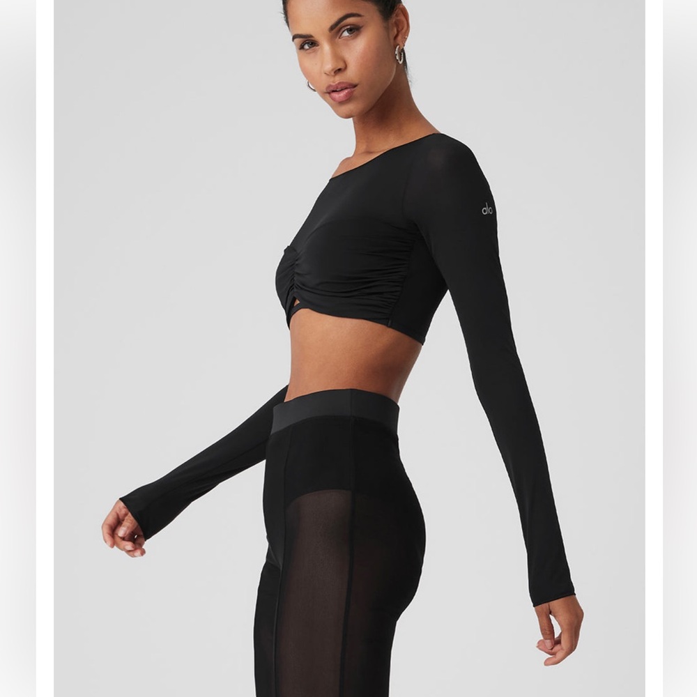 Alo Mesh Sheer Illusion Cropped Long Sleeve Black Size Small - Picture 8 of 8